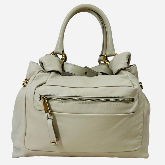 Marc Jacobs Cream Leather Mercer Hobo Tote Bag Knot Handles - Picture 1 of 9